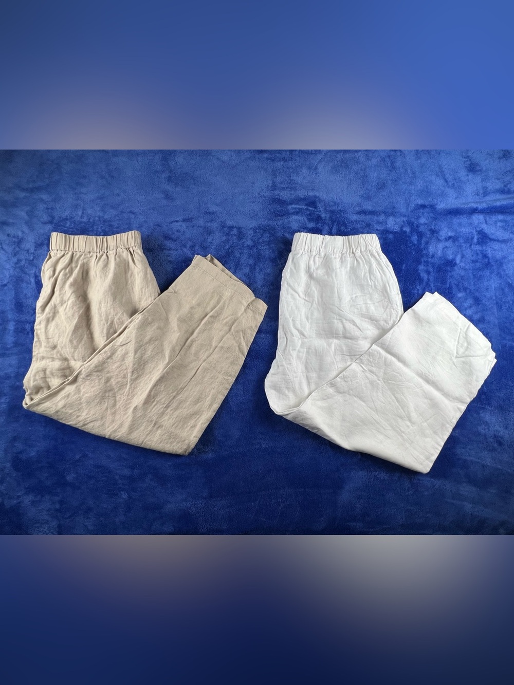 Quince European Linen Pants Womens Large Pockets Beige White Coastal LOT OF 2